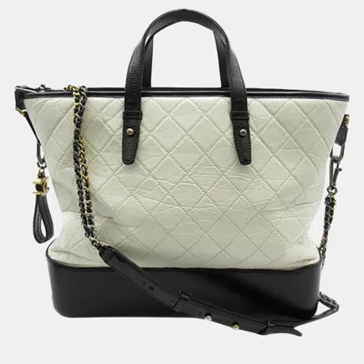 Pre-owned Chanel White/black Large Aged Calfskin Gabrielle Shopping Tote