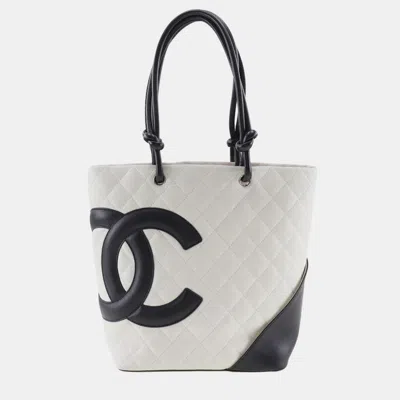Pre-owned Chanel White/black Leather Small Cambon Ligne Tote Bag