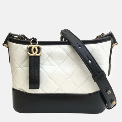 Pre-owned Chanel White/black Leather Small Gabrielle Shoulder Bag