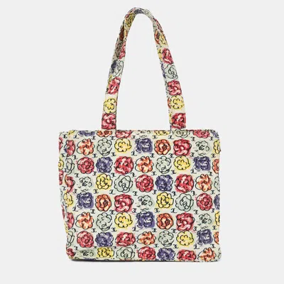 Pre-owned Chanel White/multicolour Floral Print Cc Mini Tote