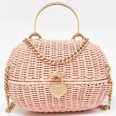 Pre-owned Chanel Wicker Oval Locket Basket Chain Bag In Pink