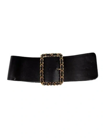Pre-owned Chanel Wide Leather Waist Belt In Black
