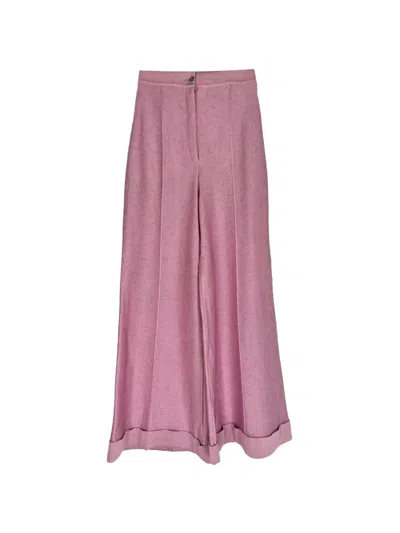 Pre-owned Chanel Wide-leg Cuffed Trousers In Pink