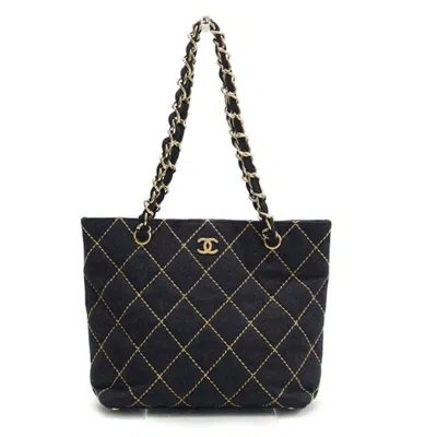 Pre-owned Chanel Wild Stitch Black Charcoal Gray Felt Handbag Shoulder Bag ()