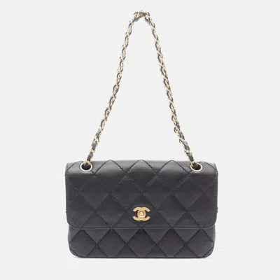 Pre-owned Chanel Wild Stitch Black Leather Coco Cc Chain Shoulder Bag Ghw