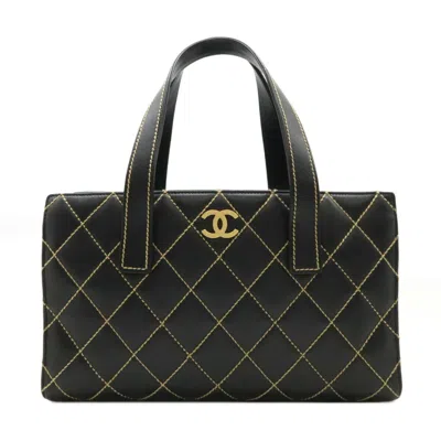 Pre-owned Chanel Wild Stitch Black Leather Handbag Tote Bag ()