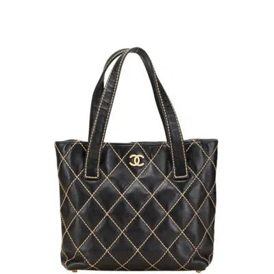 Pre-owned Chanel Wild Stitch Black Leather Tote Bag ()