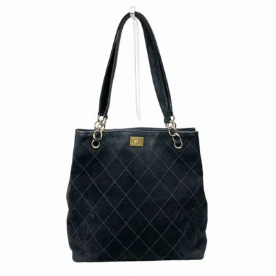 Pre-owned Chanel Wild Stitch Black Suede Shoulder Bag Tote Bag ()