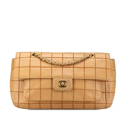 Pre-owned Chanel Wild Stitch Chocolate Bar Chain Shoulder Bag In Sand