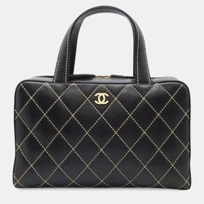 Pre-owned Chanel Wild Stitch Coco Mark Handbag Leather Black