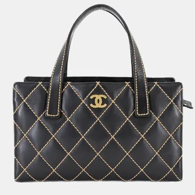 Pre-owned Chanel Wild Stitch Leather Black Coco Mark Handbag