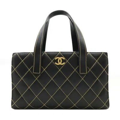 Pre-owned Chanel Wild Stitch Leather Handbag Tote Bag () In Black
