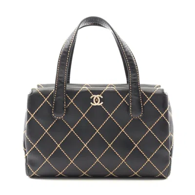 Pre-owned Chanel Wild Stitch Leather Tote Bag In Black