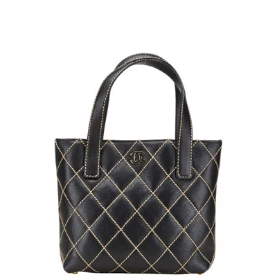 Pre-owned Chanel Wild Stitch Leather Tote Bag () In Black