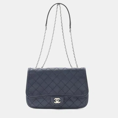 Pre-owned Chanel Wild Stitch Navy Leather Shoulder Bag In Blue