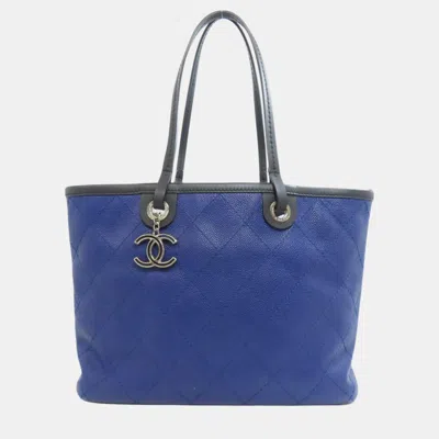 Pre-owned Chanel Wild Stitch Tote Bag Caviar Skin In Blue