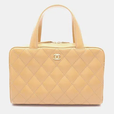 Pre-owned Chanel Wild Stitch Tote Handbag Leather Beige Ghw Cc Coco In Sand