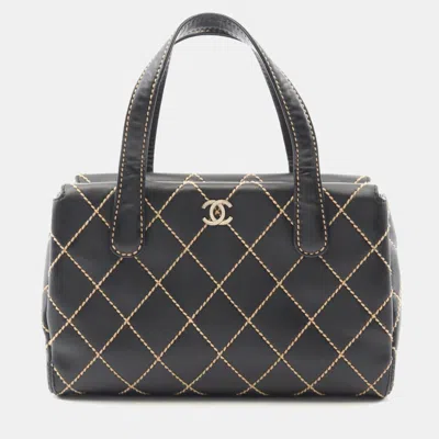 Pre-owned Chanel Wild Stitch Tote Handbag Leather Black Ghwcoco Cc