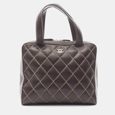 Pre-owned Chanel Wild Stitch Tote Handbag Leather Brown Ghw