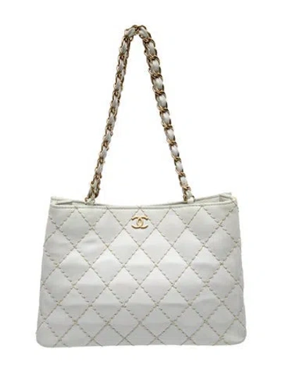 Pre-owned Chanel Wild Stitch Tote In White