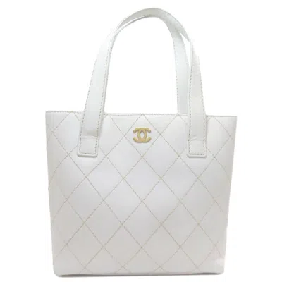 Pre-owned Chanel Wild Stitch White Leather Tote Bag ()