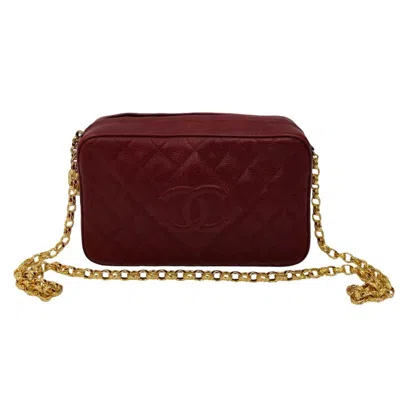 Pre-owned Chanel Wine Grained Calfskin Pochette Shoulder Bag () In Burgundy