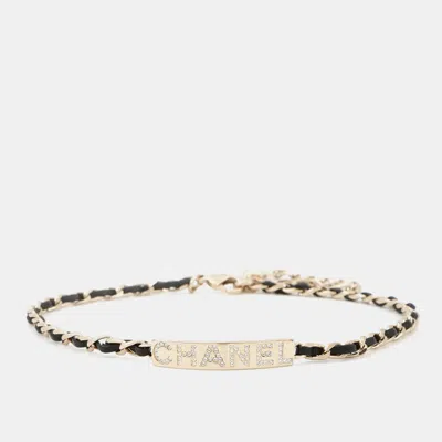 Pre-owned Chanel With Logo Black Gold Plated Leather Chain Choker