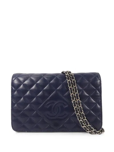 Pre-owned Chanel Woc Diamond-quilted Cross Body Mini Bag In Blue