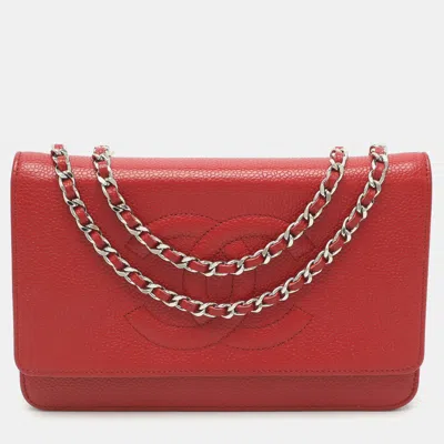 Pre-owned Chanel Woc Red Caviar Leather Clutch