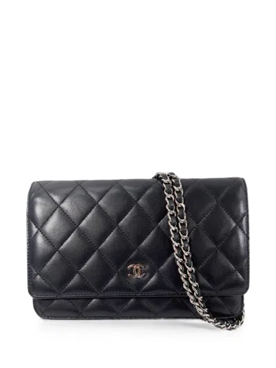 Pre-owned Chanel Woc Wallet On Chain Shoulder Bag In Black