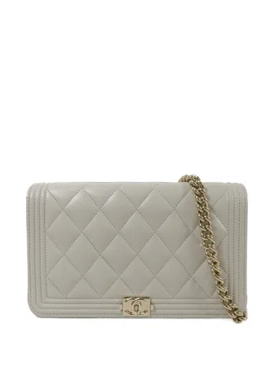Pre-owned Chanel Woc Wallet Quilted Cc Turn-lock Shoulder Bag In Grey