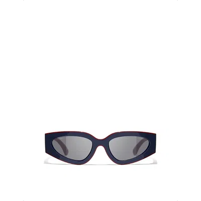 Pre-owned Chanel Womens Blue Cat-eye Frame Sunglasses