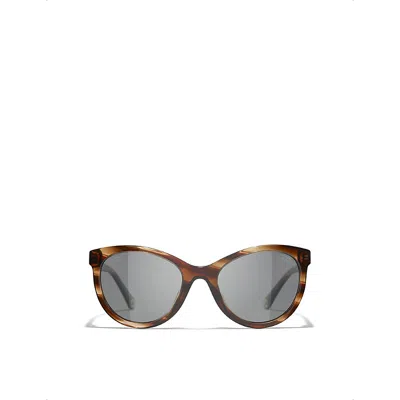 Pre-owned Chanel Womens Brown Pantos-frame Sunglasses