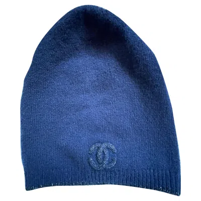 Pre-owned Chanel Women's Cashmere Beanie Circa 21st Century Blue Cc Logo Bonnet