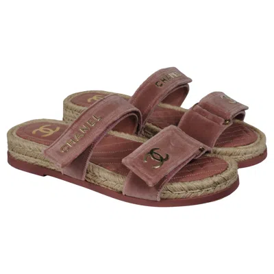Pre-owned Chanel Women Cc Logo Espadrille Mules Sandals Size Us 10 Eu 40 Pink Mauve Velvet