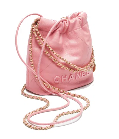 Pre-owned Chanel Women's  22 Handbag Mini 23k Shiny Grained Calfskin In Coral Pink