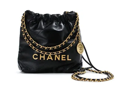 Pre-owned Chanel Women's  22 Handbag Mini 23s Shiny Calfskin In Black