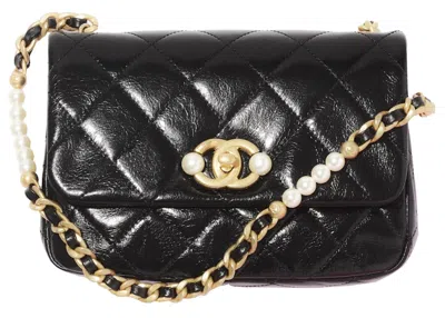 Pre-owned Chanel Women's  22c Mini Flap Bag Mini Imitation Pearl In Black