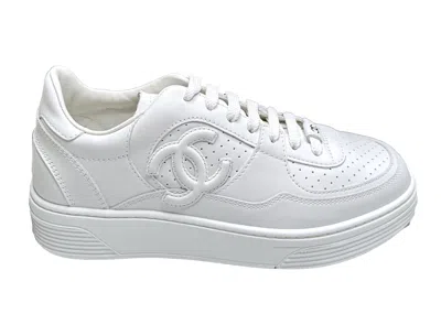 Pre-owned Chanel Women's  23 A Collection Leather Sneakers In White