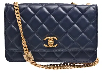 Pre-owned Chanel Women's  Adjustable Strap Woc In Navy Blue (ap3043)