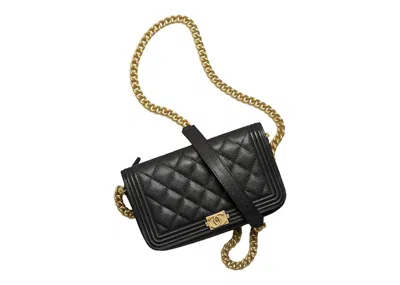 Pre-owned Chanel Women's  Boy  Flap Phone Holder With Chain In Black (ap3013/b09142/94305)