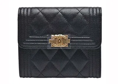 Pre-owned Chanel Women's  Boy Small Flap Wallet In Black (a80734)