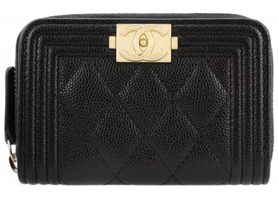 Pre-owned Chanel Women's  Boy Zipped Coin Purse In Black/glod In Multi
