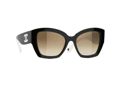 Pre-owned Chanel Women's  Butterfly Sunglasses51) In Black/white/beige (6058 1656