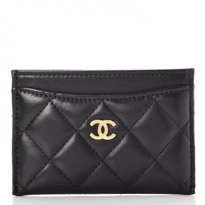 Pre-owned Chanel Women's  Card Holder Quilted Diamond Lambskin In Black