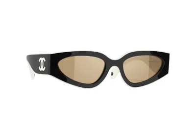 Pre-owned Chanel Women's  Cat Eye Sunglasses In Black/white (6056 1656/53)