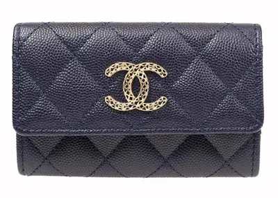 Pre-owned Chanel Women's  Cc Card Holder In Navy Blue (ap3187)
