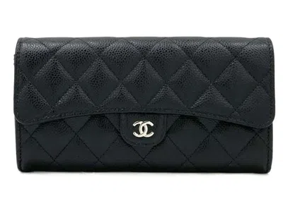 Pre-owned Chanel Women's  Classic Flap Long Wallet In Black (ap0241)