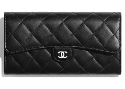 Pre-owned Chanel Women's  Classic Flap Wallet Quilted Long In Black