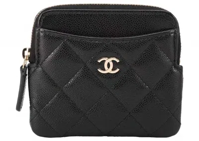 Pre-owned Chanel Women's  Classic Zipped Square Coin Purse In Black/glod In Multi